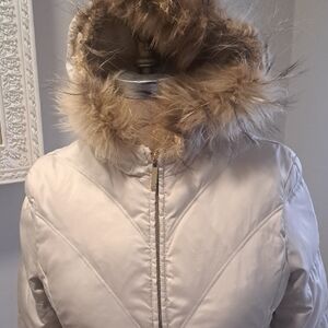 Laundry Shelli Segal Fur Hooded Down Puffer White